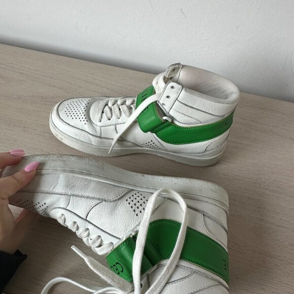 Celine CT-03 High Top Sneakers Sz 37 Optic White & Green Calfskin Leather - Picture 13 of 14